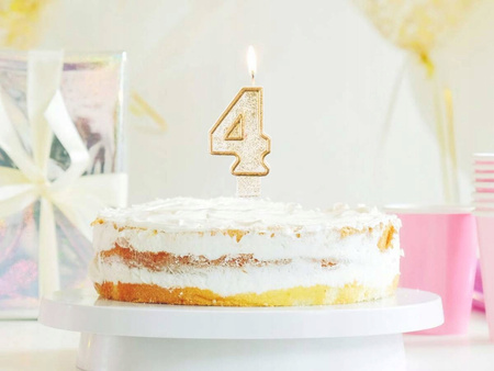 Świeczka B&C cyferka "4", złoty kontur